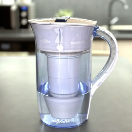 ZeroWater round filter jug with handle, showing clean water filtered for brewing and household use